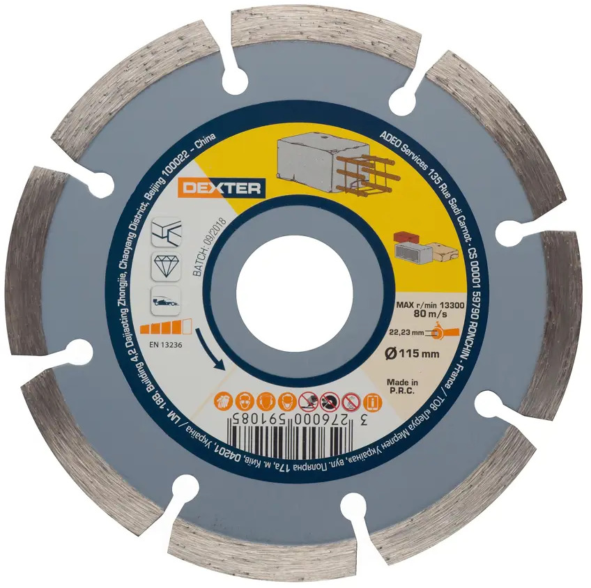 Алмазный диск Dexter для резки бетона и кирпича 115 мм 82007411