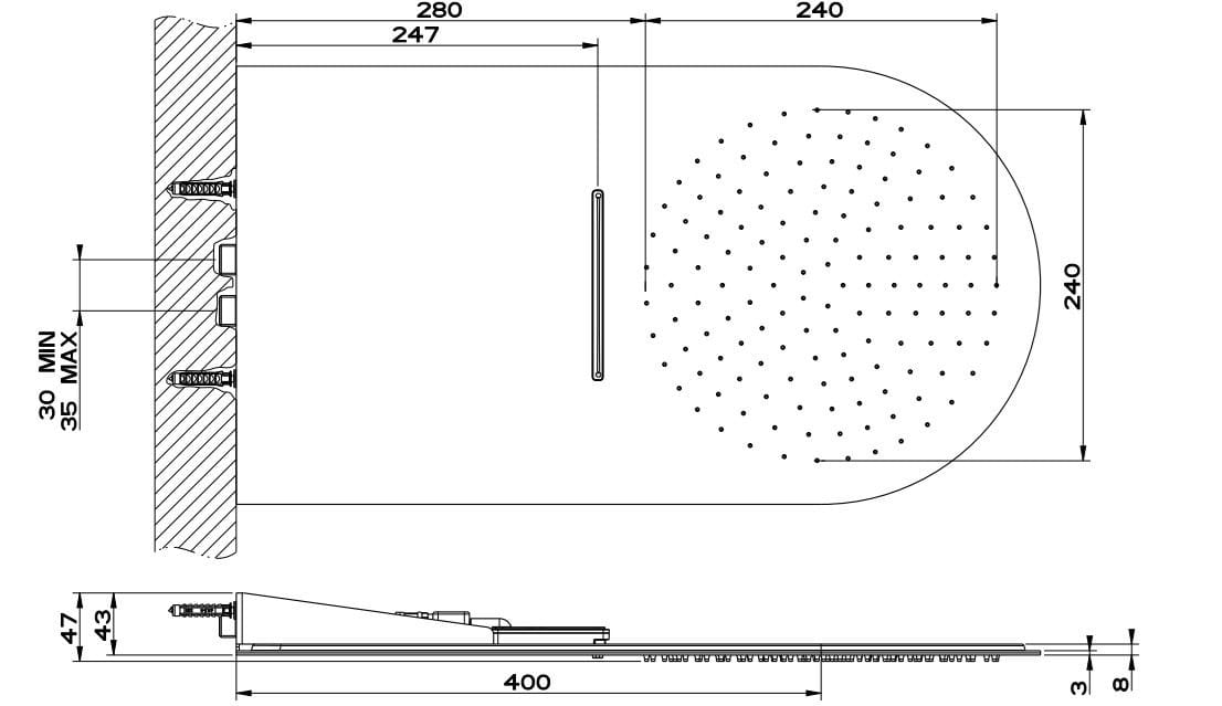 Нержавеющая сталь ультра-плоская насадка для душа с водопадом Gessi трехмиллиметровые ARCH-00033133 - Вид №12