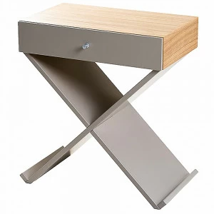 Прикроватная тумбочка дизайнерская серая со светло-коричневой столешницей Bonn BRAGIN DESIGN  256380 Бежевый;дуб сонома;серый