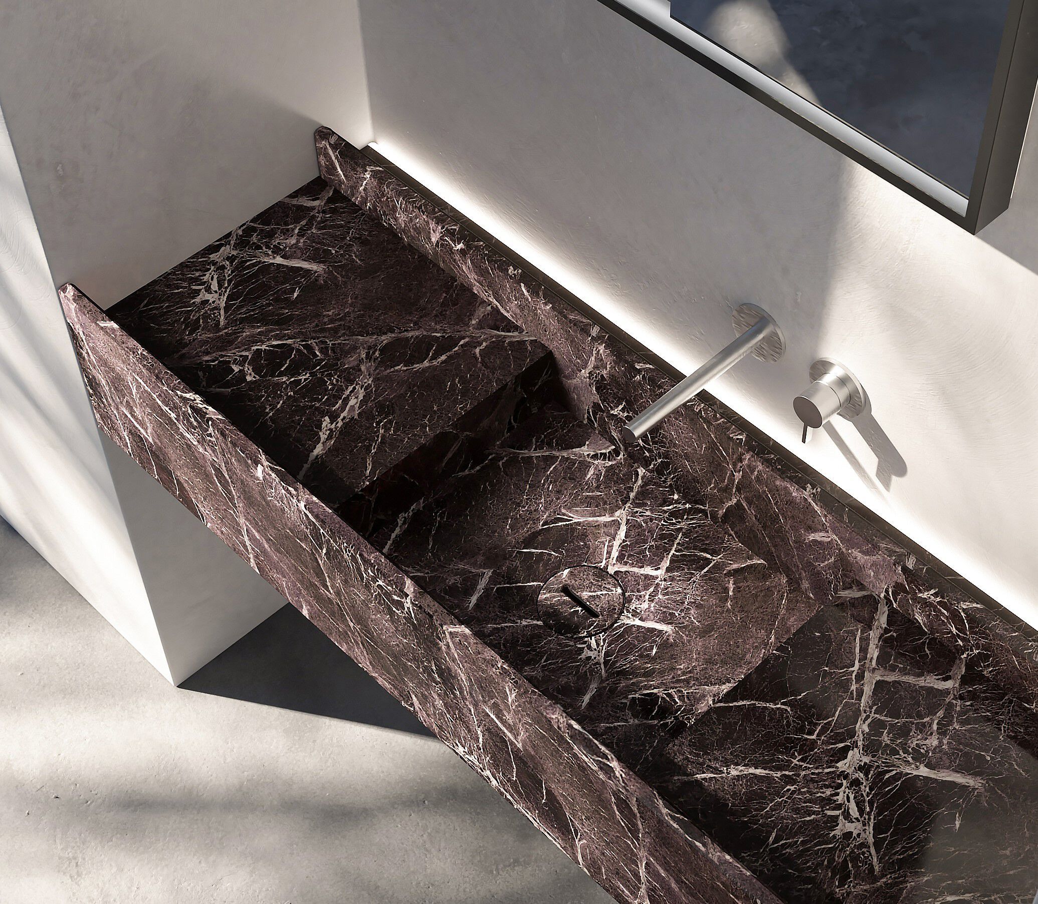 Прямоугольная подвесная раковина из красного мрамора Levanto с столешницей Antoniolupi STREET ARCH-00000886