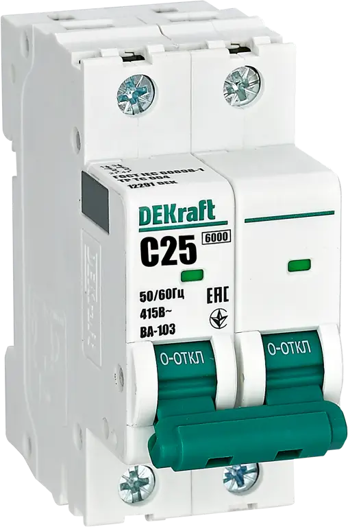 Автоматический выключатель DEKraft ВА-103 2P для защиты электросети 84509380