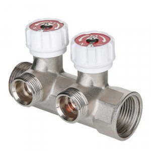 VTc.570.NE.0602 Коллектор с регулирующими вентилями и выходами стандарта «евроконус» Valtec 1", 2 х 3/4"