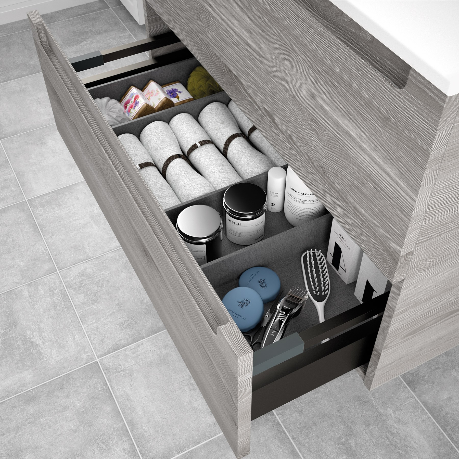 23933 SALGAR Мебель под умывальник MONTERREY 800 2 металлических ящика BAY PINE 797 x 540 x 450 мм Лавровая сосна  - Вид №2