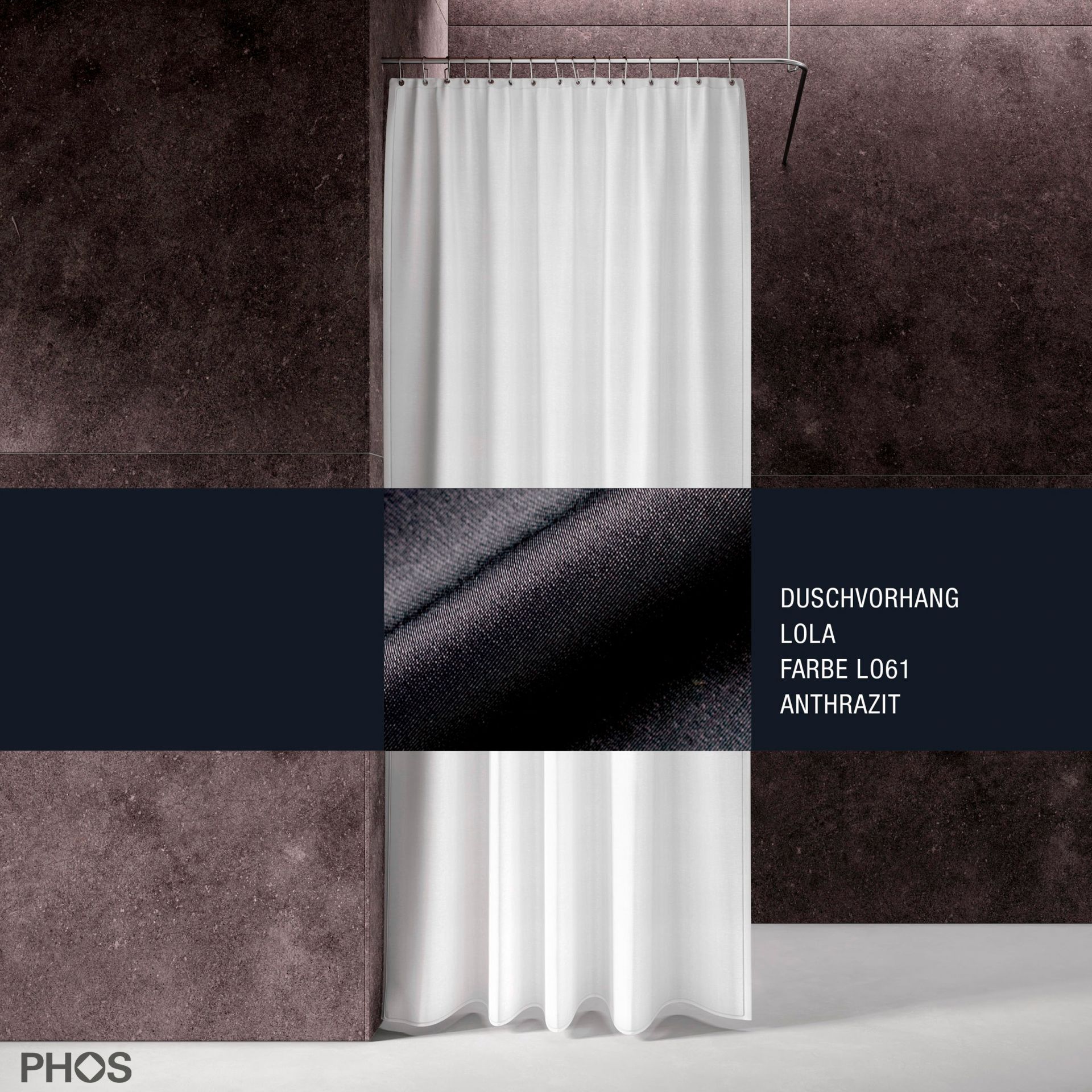 DV-LOLA200-200-LO61 Занавеска для душа лола, длина 200 см, ширина 200 см. антрацит. PHOS 