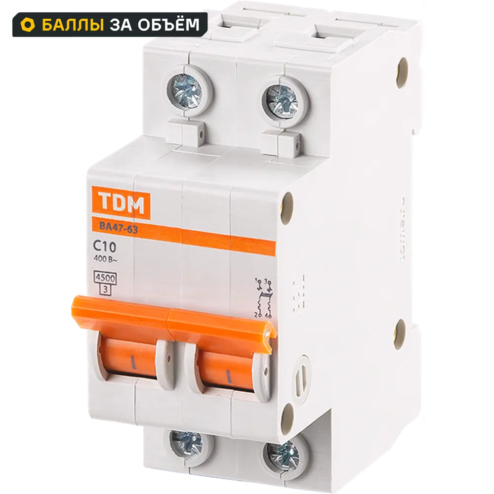 Автоматический выключатель TDM Electric ВА47-63 2P C20 А 4.5 кА SQ0218-0027 STLM-2141580