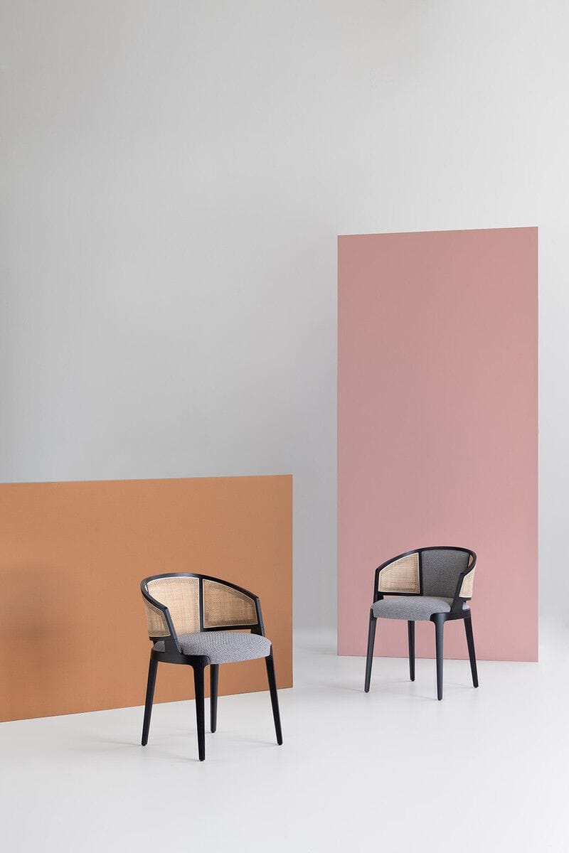 Стул из натурального тростника и ткани со встроенной подушкой Potocco ARCH-00104732 - Вид №1