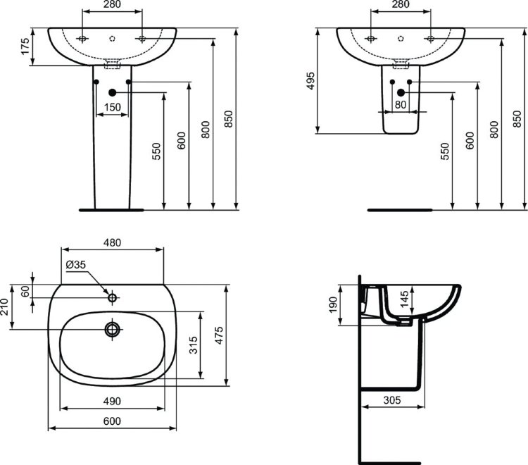 T033401 Полуколонна для раковины с крепежом Ideal Standard TESI - Вид №3