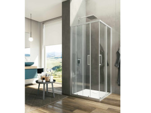 Стеклянная угловая душевая кабина с раздвижной дверью