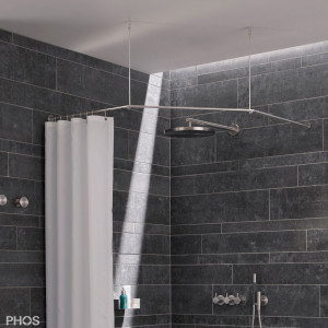 DSFE850K45 Пятиугольный карниз для душевой занавески, 85 x 85 см, для приклеивания к стене PHOS