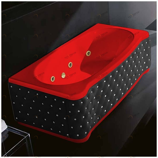 Ванна Gruppo treesse New Classic Young STD-V6747-DX-KCS-KZ красная с золотой фурнитурой и гидромассажем прямоугольная правая чёрная кожа кристаллы сваровски STDV6747DXKCSKZ