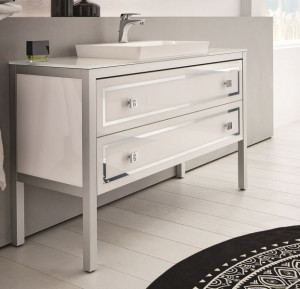 URB331201(898/311) Puris Urban Loft, тумба с белой стекл. столеш. и ножками 1280 мм + рак. 600 мм, цвет белое стекло