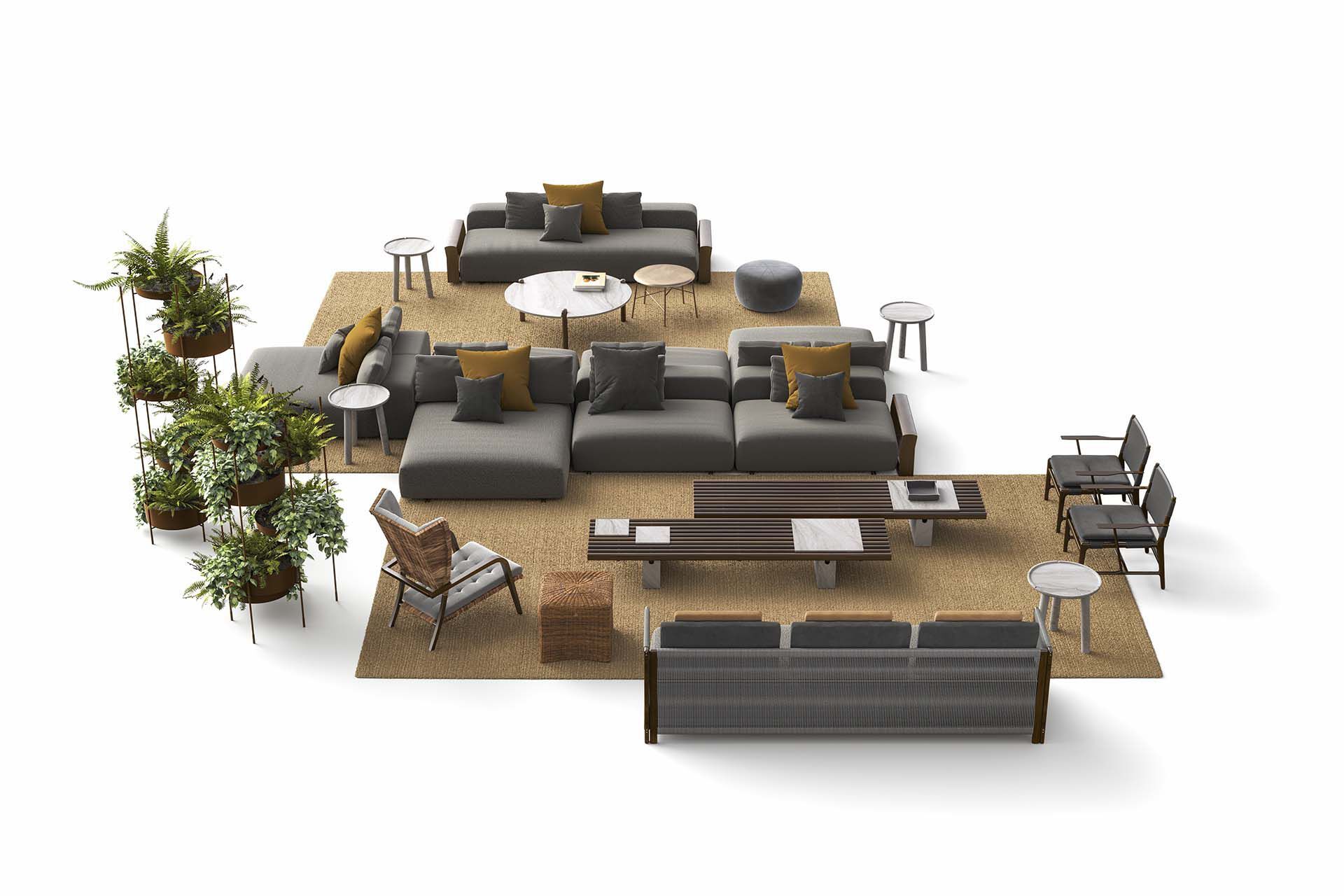 Низкий садовый столик из красного дерева и мрамора Exteta Panarea ARCH-00090767 - Вид №18