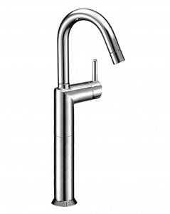 1806WF  Смеситель для раковины на 1 отверстие, высокий изливвылет 13 см ручка поворотный излив ограничитель потока воды до 5 л/мин при 3 бар подводка без донного клапана Fantini Rubinetti CAFÈ