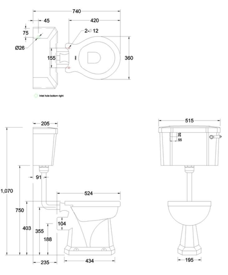 Напольный туалет с внешней кассетой Burlington На заказ ARCH-00133567 - Вид №4