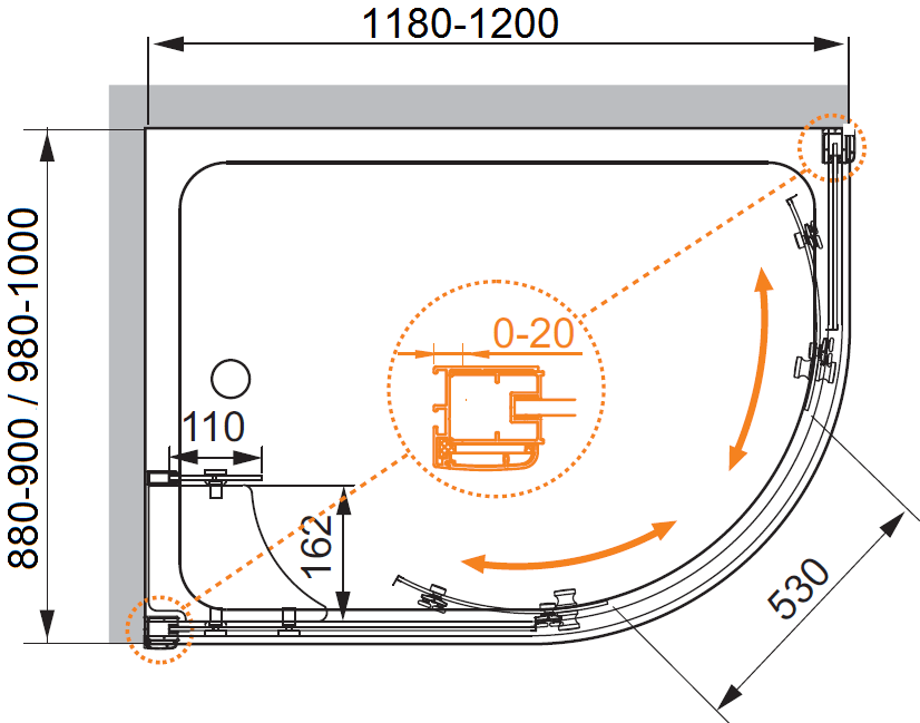 Душевой уголок CEZARES ANIMA-W-RH-2-120/90-C-Cr-R - Вид №4