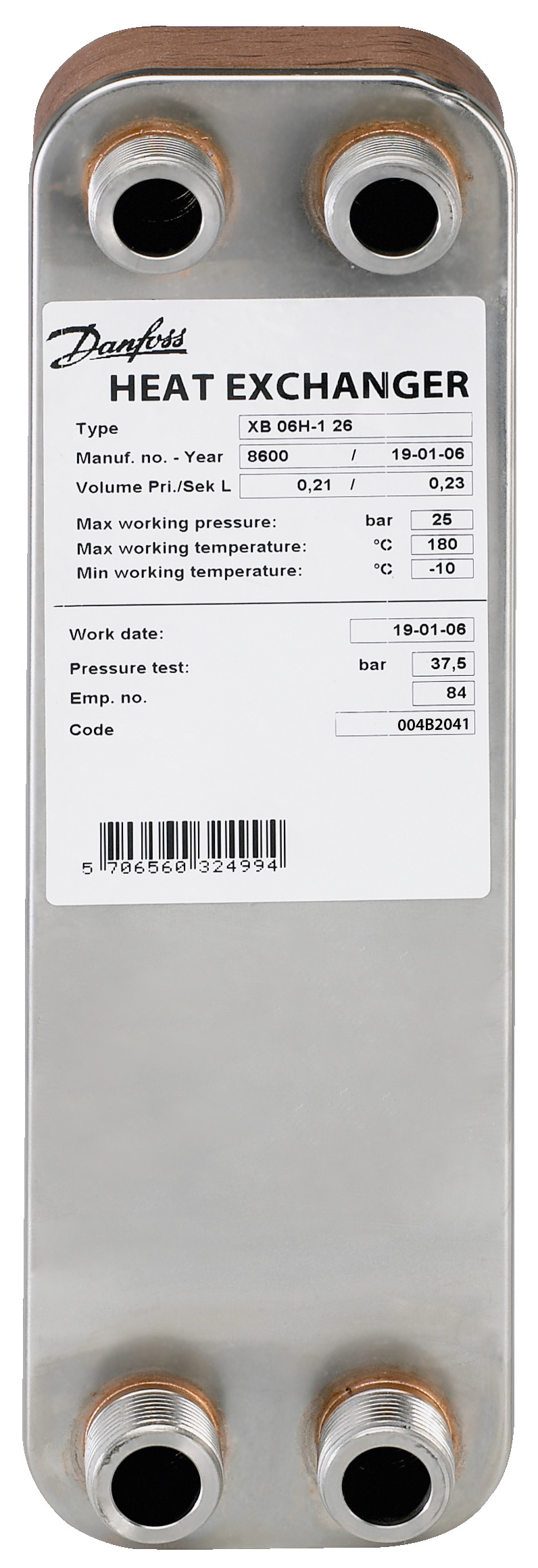 Danfoss Паяный пластинчатый теплообменник серии XB06 XB 06L-1 40 паяный пласт. теплообменник 004B2031  - Вид №18