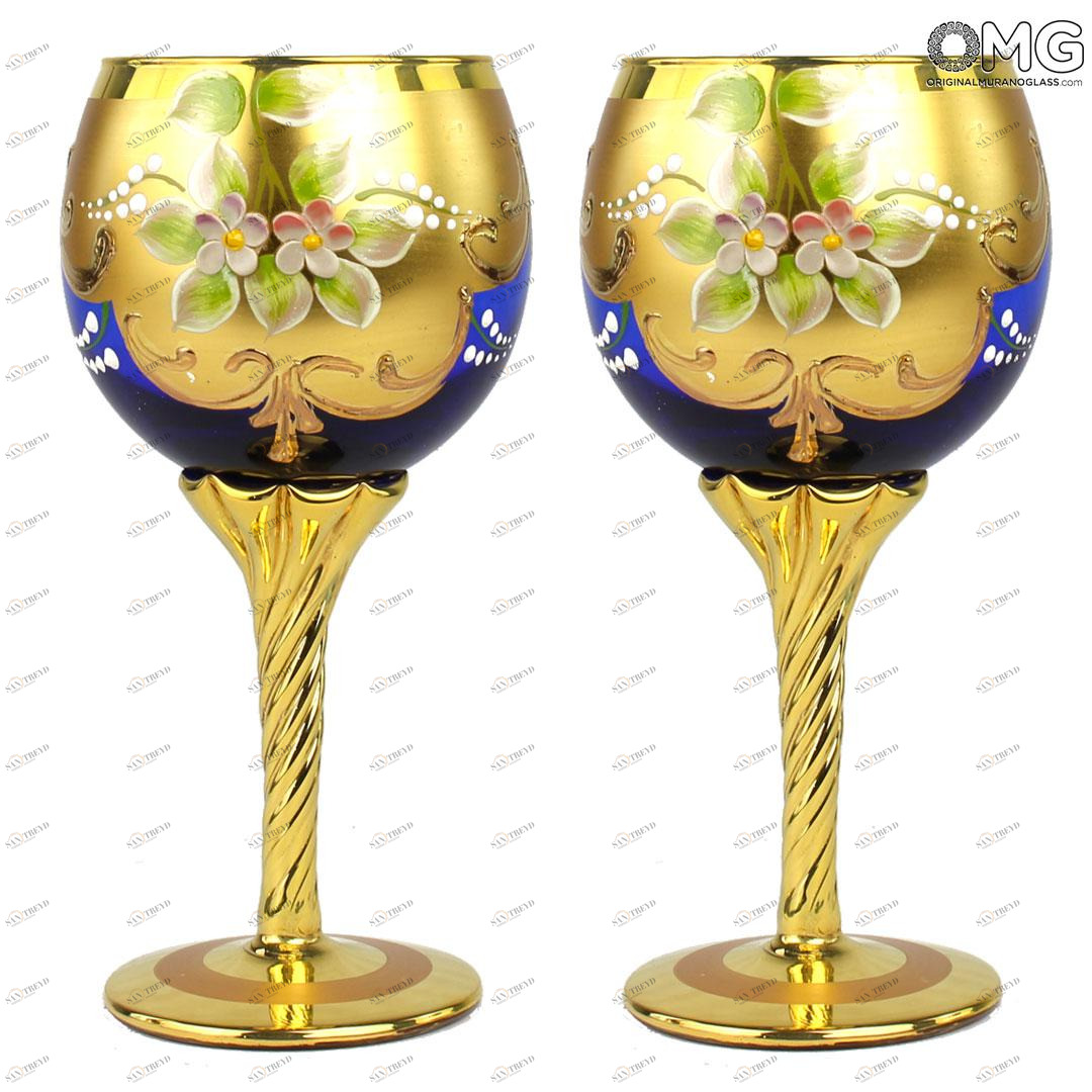 3933 ORIGINALMURANOGLASS Набор из 2 бокалов синего цвета - я&ты - trefuochi - муранское стекло OMG 6 см 