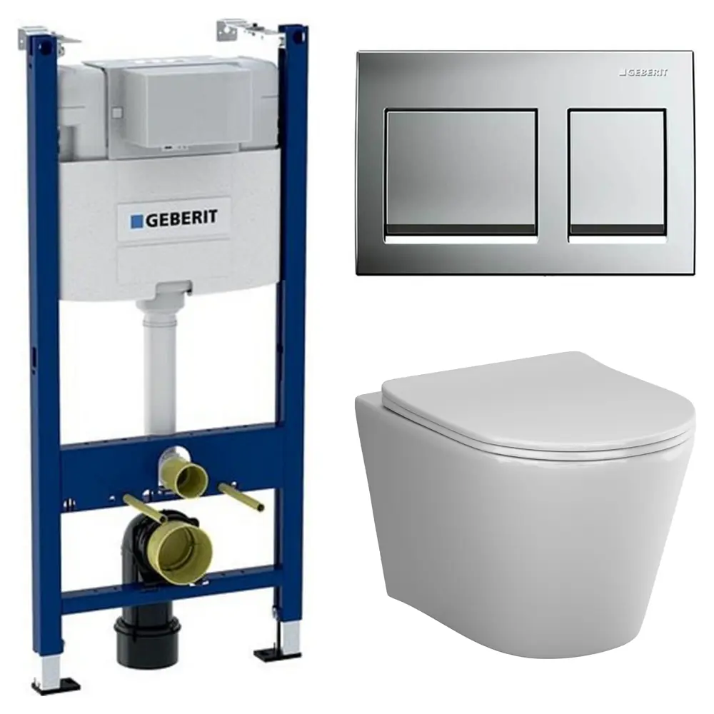 Комплект инсталляции Geberit Alpha с безободковым унитазом AM.PM Flash клавиша Geberit Alpha серая STLM-2199050