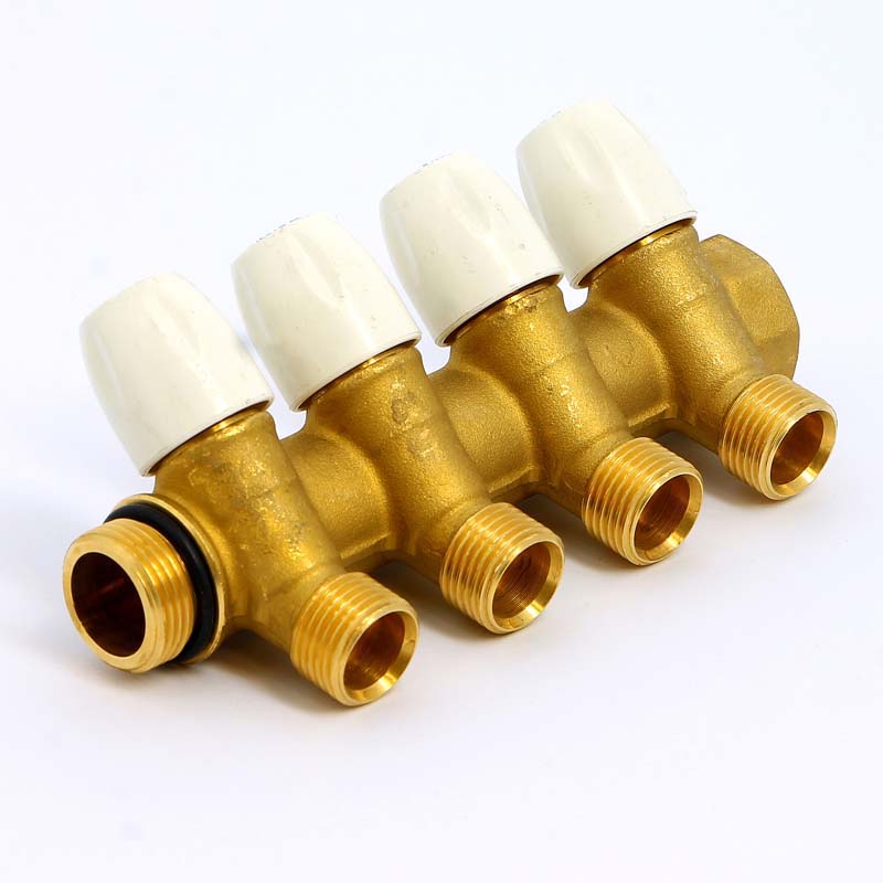 Коллектор НВ 3/4" с вентилями с утолщенными стенками TIEMME 4 выхода 1/2"Н 36мм 1860027 - Вид №1