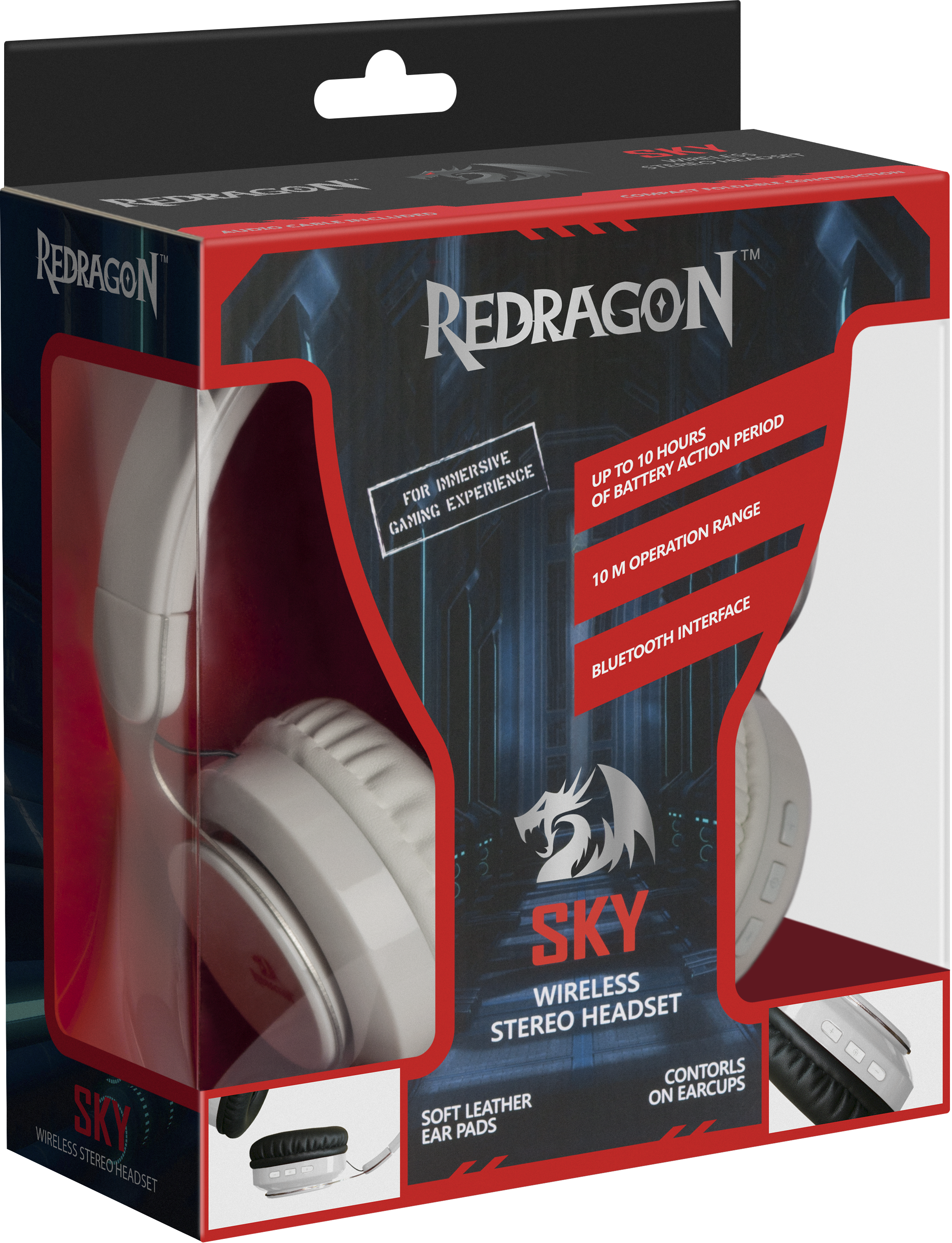 64212 беспроводная гарнитура sky w белый, bluetooth Redragon Santreyd  - Вид №8