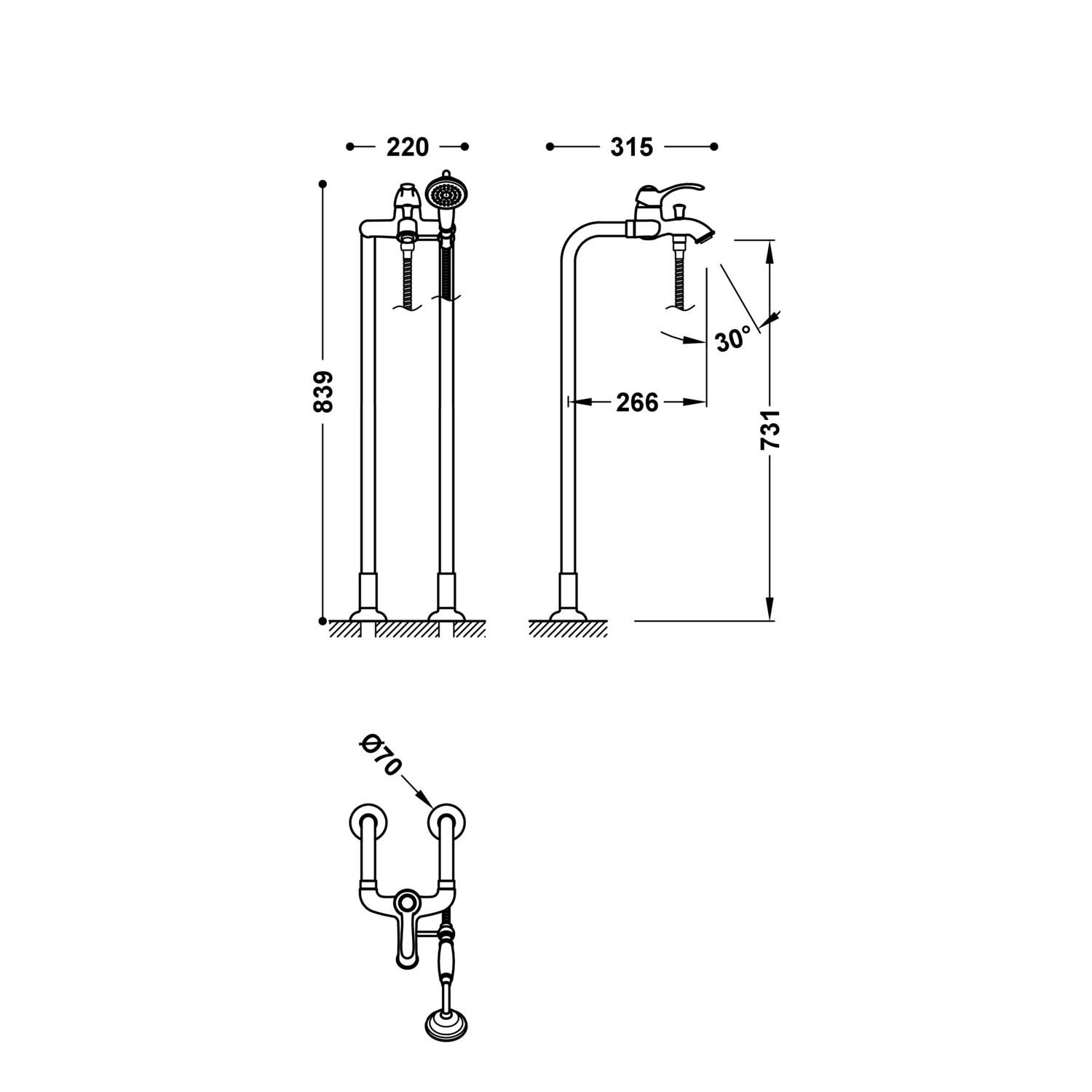 Напольный смеситель для ванны TRES CLASIC-24219402LV TRES  - Вид №1