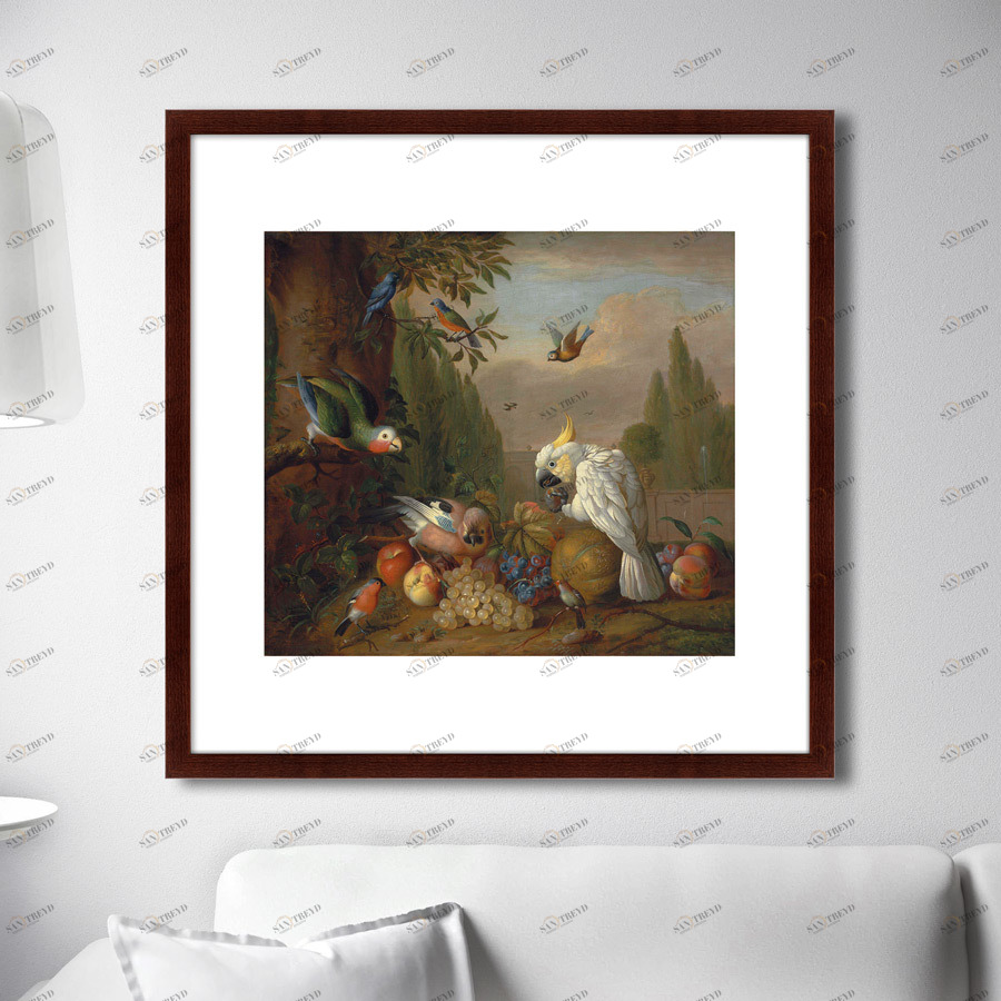 Картина: A cockatoo, a parrot, a jay and other birds, 1715г. КАРТИНЫ В КВАРТИРУ  264095 Разноцветный 