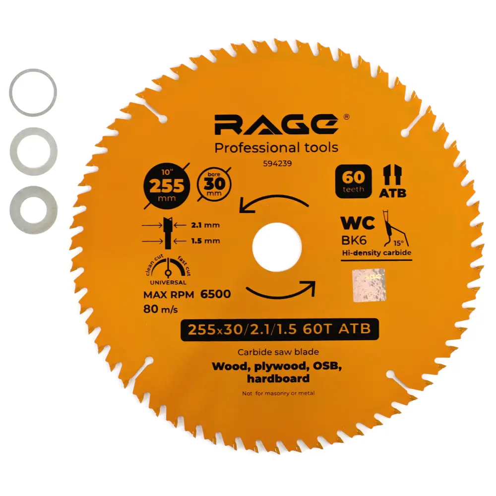 RAGE Универсальный пильный диск для дерева 255 мм с переходными кольцами 88928413 STLM-0849692 - Вид №1