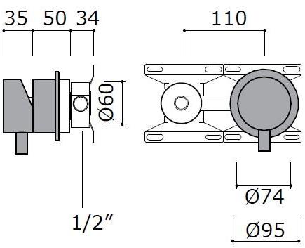 MINA Смеситель для умывальника из нержавеющей стали настенный на 2 отверстия с аэратором Dimensione74 sun-id-1381561 - Вид №1