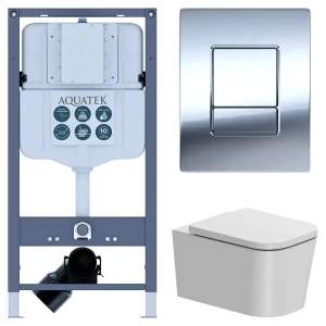 Комплект инсталляции Aquatek Pneumo N 49 с безободковым унитазом AM.PM Moxie клавиша Aquatek Pnn-0000002 серая