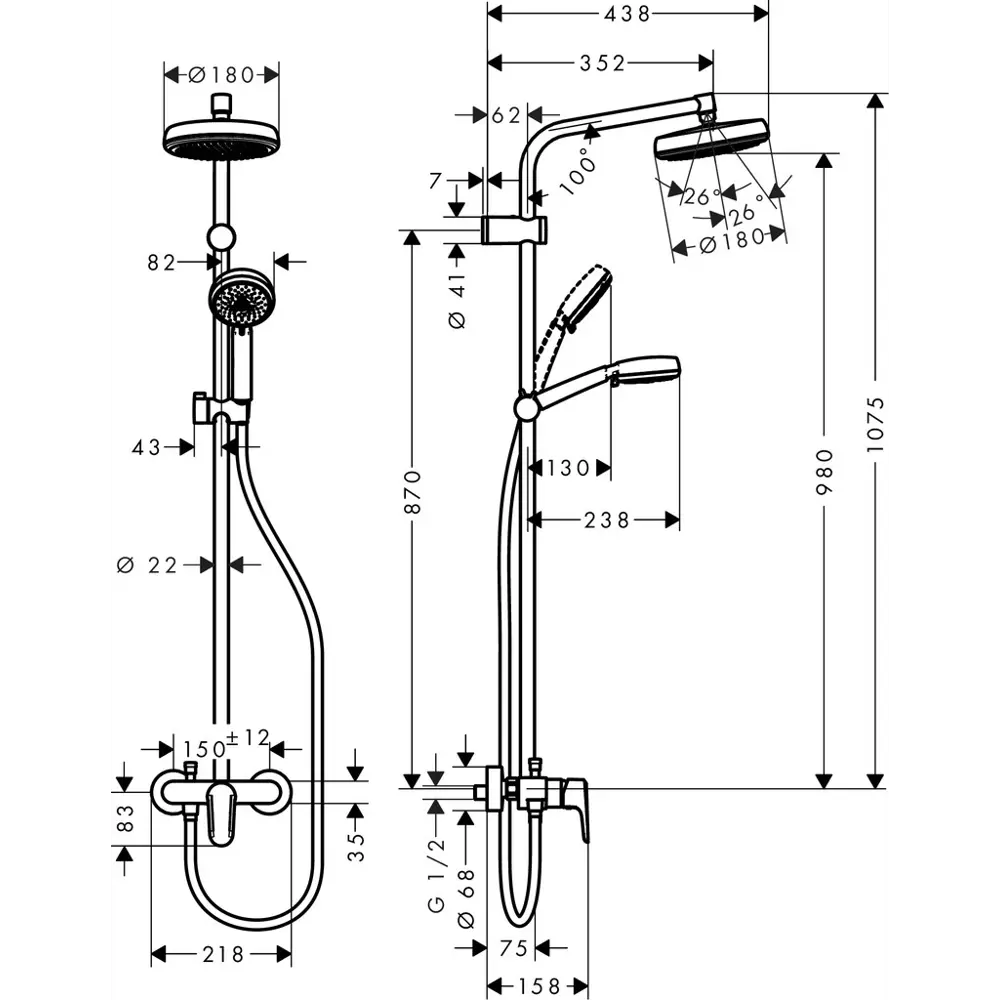 Душевая стойка Hansgrohe MyClub 180 3 режима 18866526 STLM-2132967  - Вид №12
