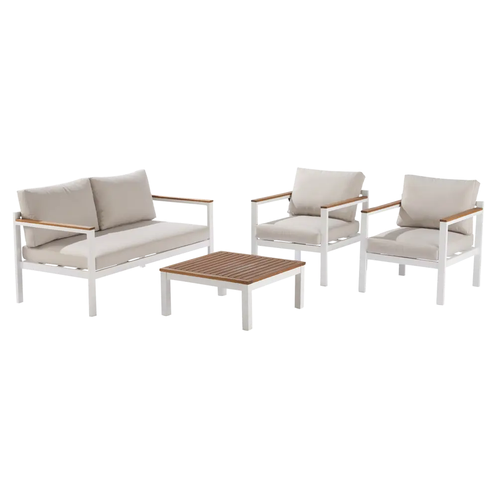 Набор садовой мебели Naterial Oris алюминий/полиэстер/дерево белый/бежевый: стол, диван и 2 кресла STLM-2115991 - Вид №7
