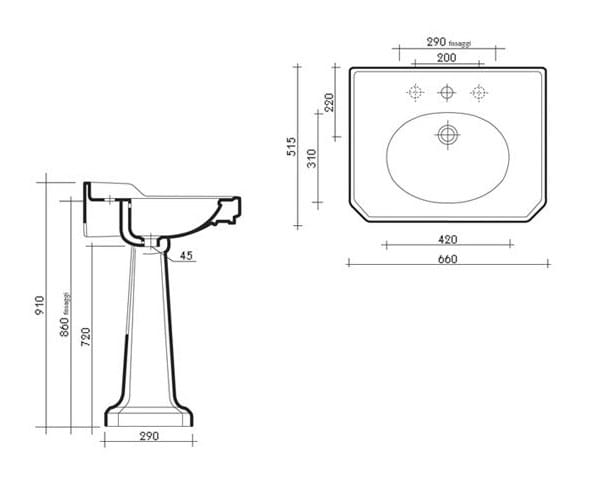 Прямоугольная керамическая раковина на колонне BLEU PROVENCE Provence ' 700 ARCH-00129339 - Вид №3