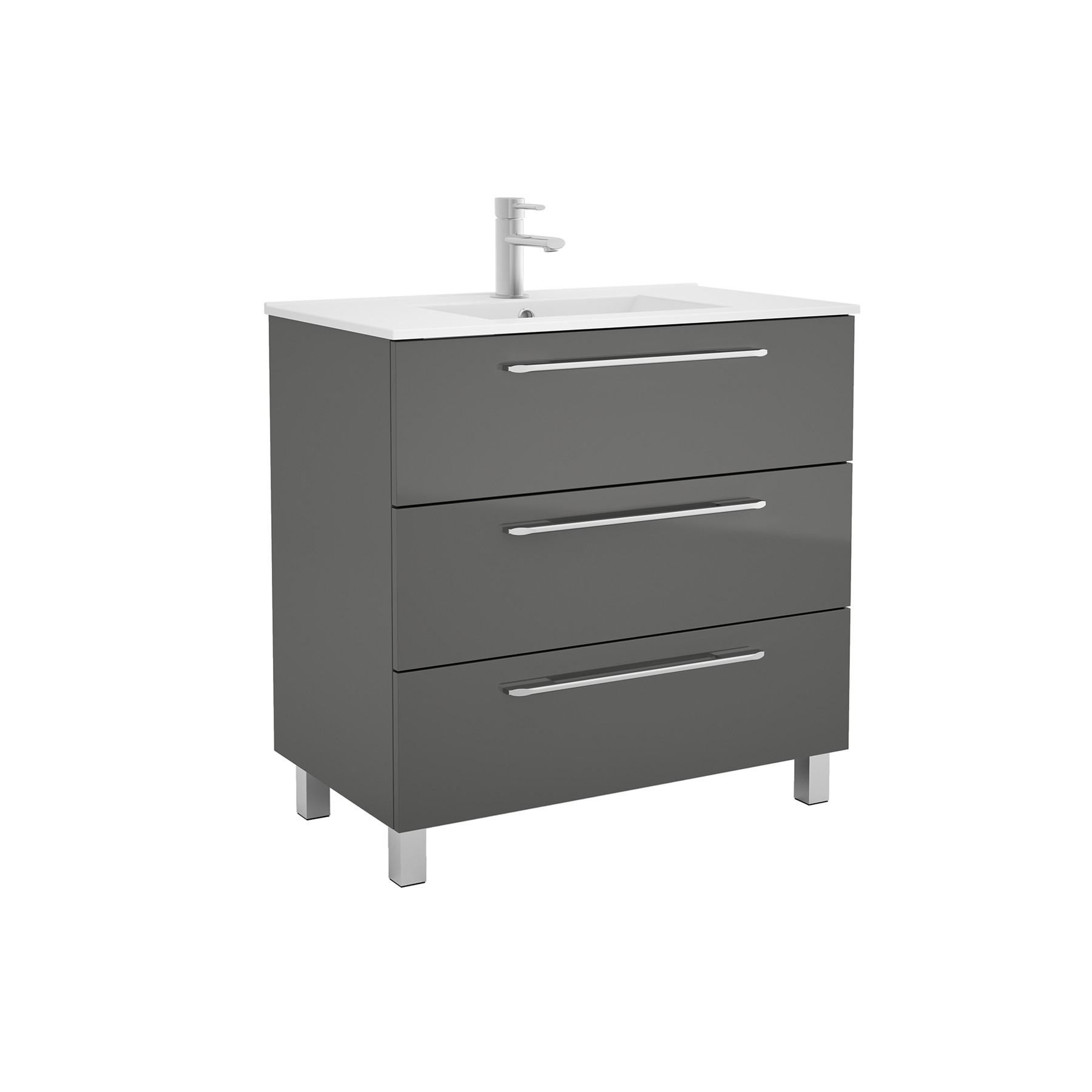 26592 SALGAR Мебель для умывальника FUSSION CHROME 900 3 ящика GLOSS GREY 897 x 868 x 450 мм Глянцевый серый - Вид №1