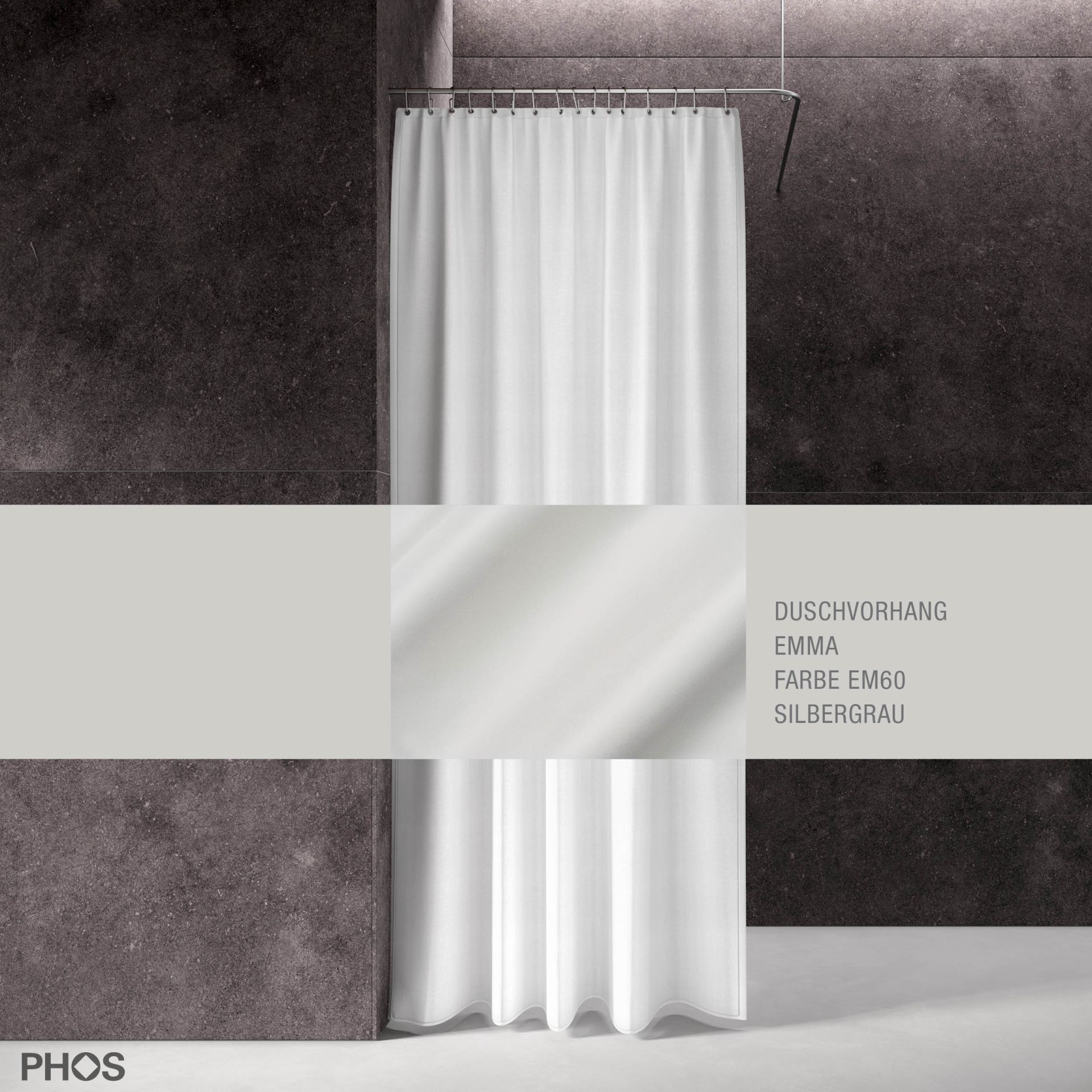 DV-EMMA200-280-EM60 Занавеска для душа emma серебристо-серая, длина 200 см, ширина 280 см. PHOS 