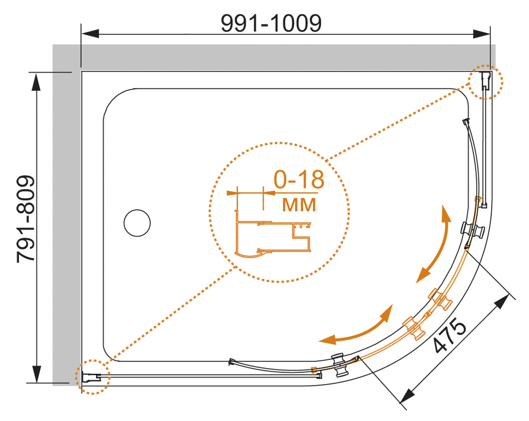 Душевой уголок CEZARES PRATICO-RH-2-100/80-P-Cr - Вид №8