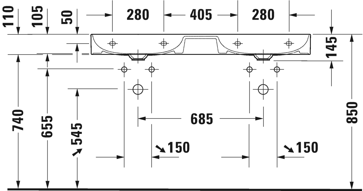 2353120044 Подвесная раковина настенная овальная Duravit DuraSquare - Вид №3