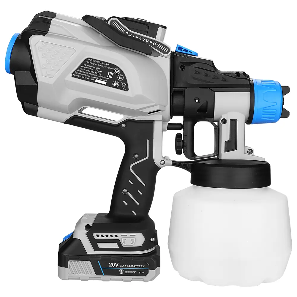 Краскопульт аккумуляторный Deko DSG20K2 Pro, 20 В Li-ion 2.3 Ач, 0.6 л/мин STLM-2162898 - Вид №3