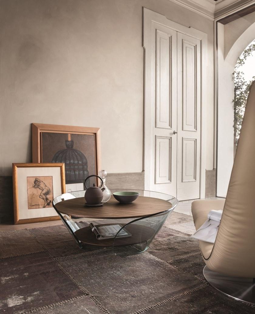 Tonin Casa Круглый журнальный столик из дерева и стекла  T6208  - Вид №1