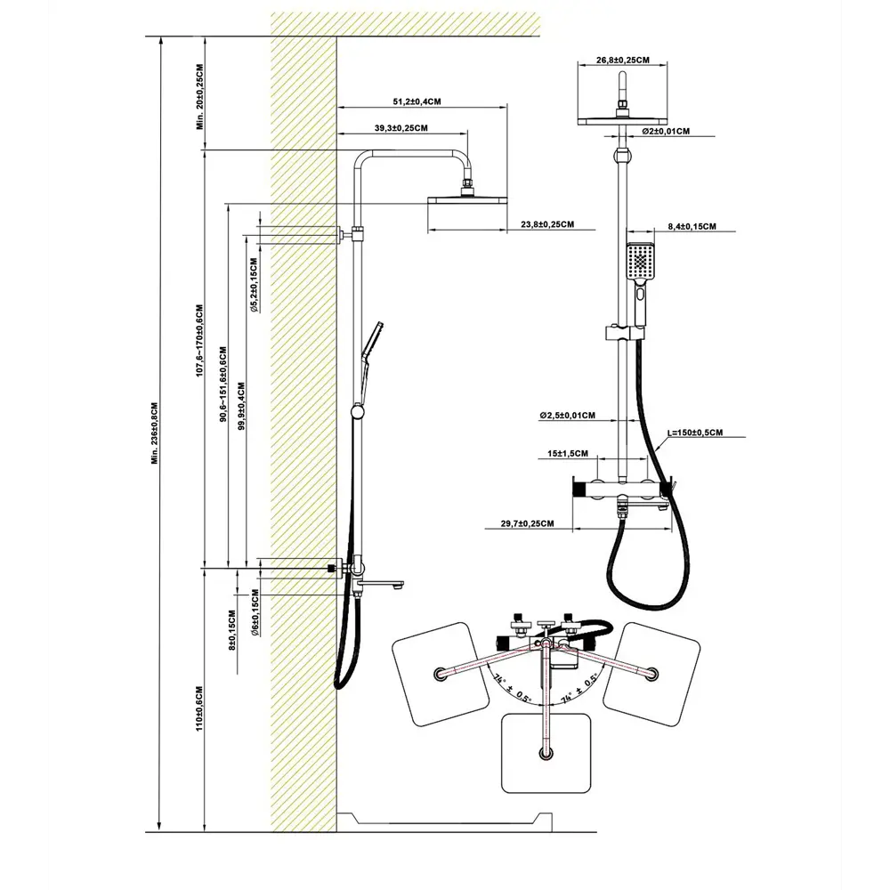 Душевая система KONSENSA Теано со смесителем 3 режима цвет хром STLM-2110233 - Вид №9