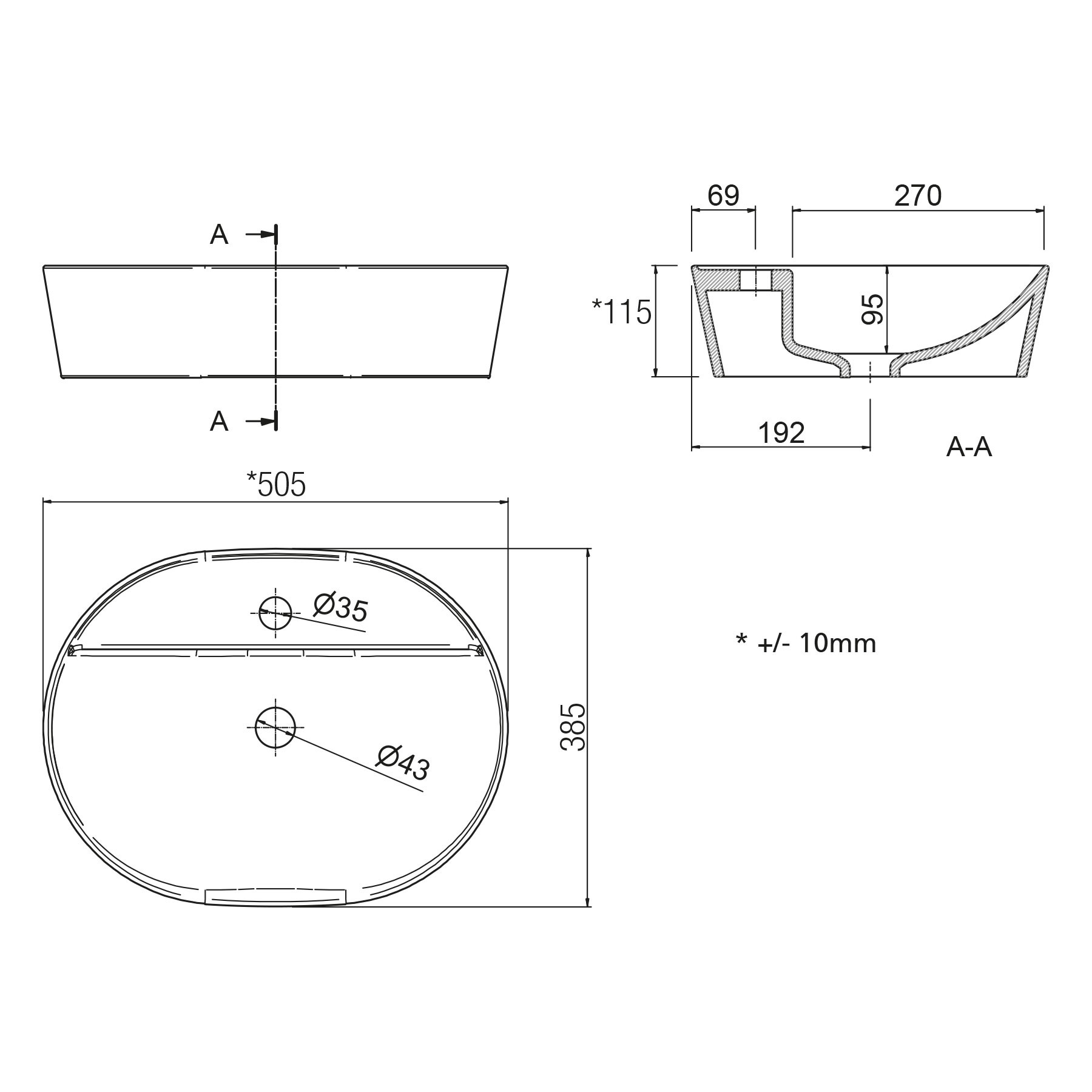 24553 SALGAR Раковина VARMEGA 515 WHITE PORCELAIN 500 x 385 x 120 мм  - Вид №2