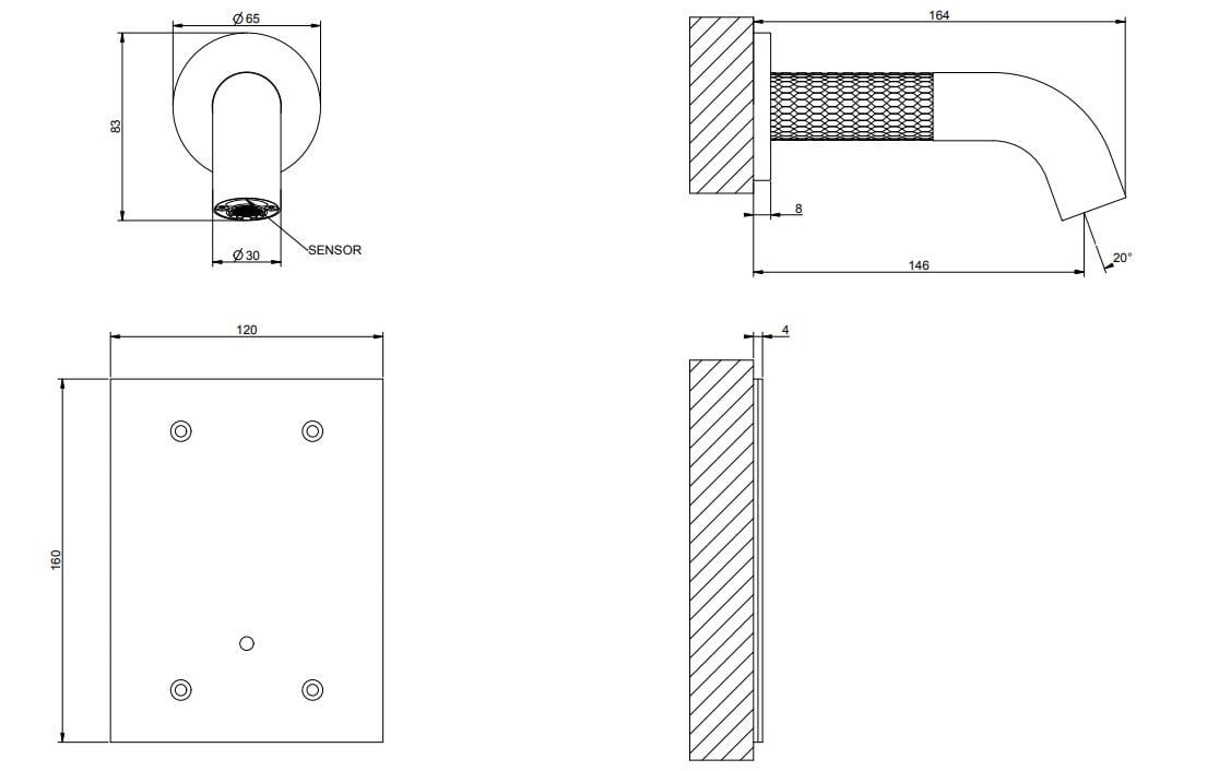 Электронный настенный смеситель для раковины из нержавеющей стали Gessi Messi316 ARCH-00023145 - Вид №3