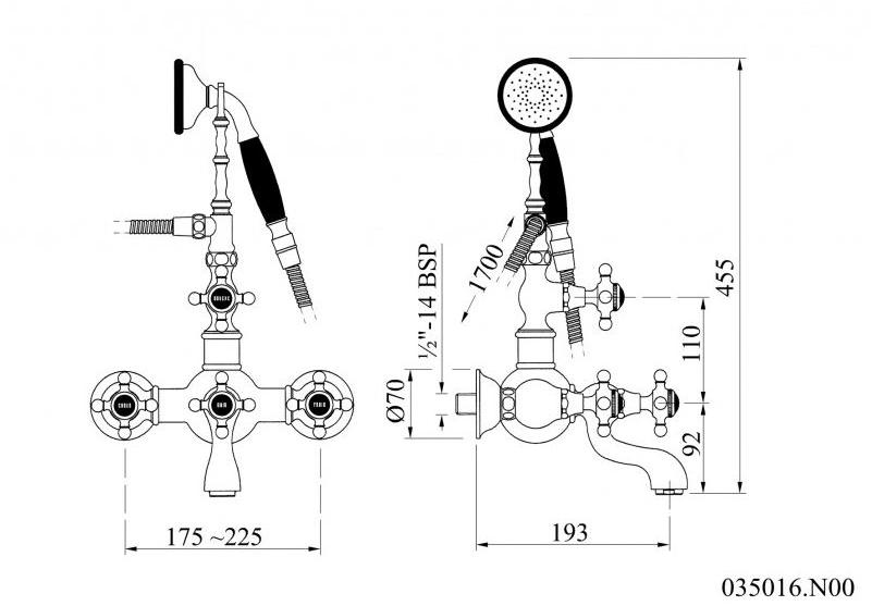 Bronces Mestre Смеситель для ванны с ручным душем с глянцевой поверхностью Retro 035016.n00.50 - Вид №1
