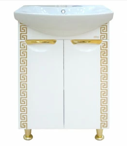 Тумба Престиж-60 белая золотая патина с раков. Балтика-60 см