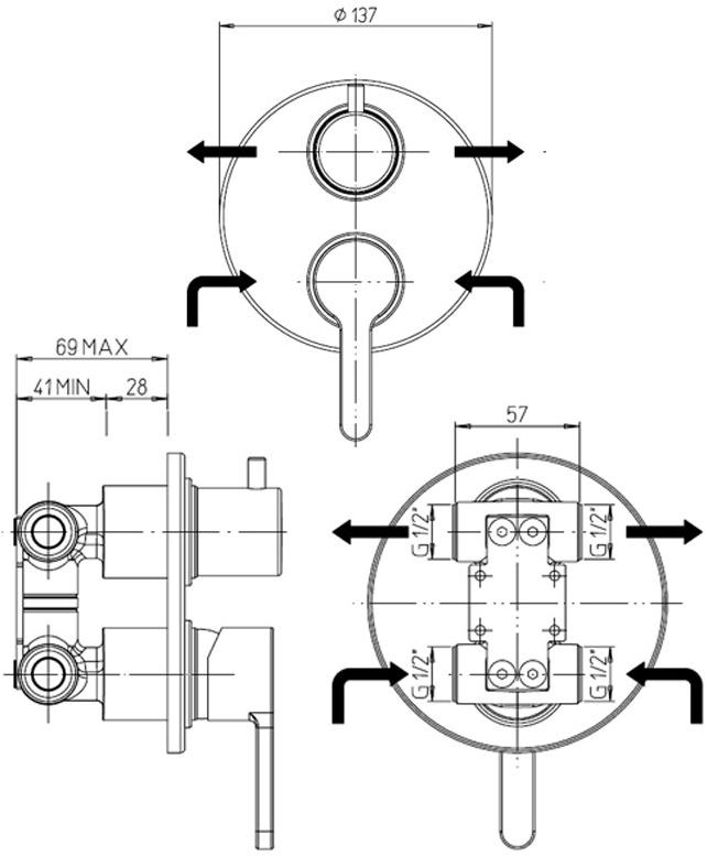 Paini Arena 92CR6911 смеситель встраиваемый для душа с дивертором - Вид №1