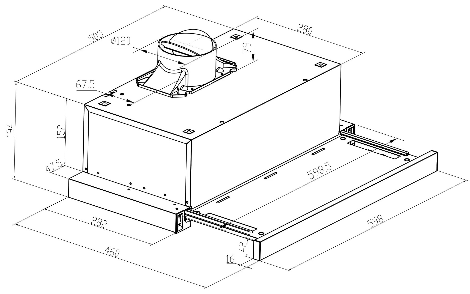 9168708 Вытяжка телескопическая Meferi SLIDEBOX60WH POWER белый/белый STDN-0128147 - Вид №18