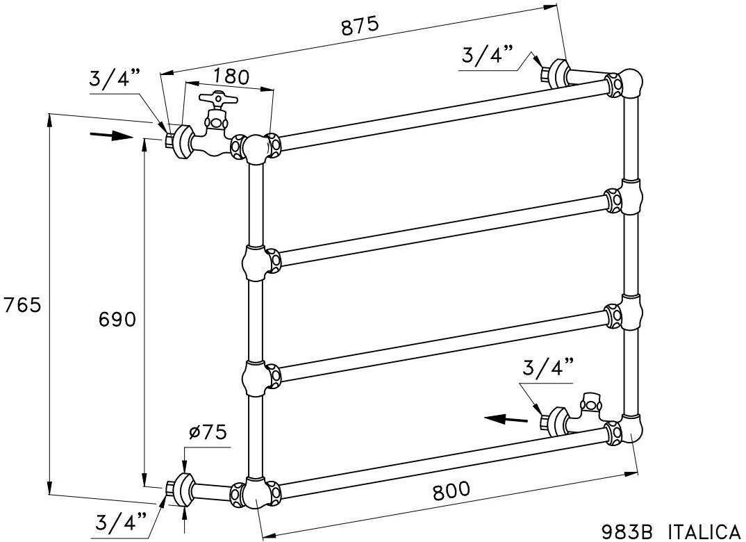 RUBINETTERIE STELLA Настенный хромированный полотенцесушитель Italica It07001 - Вид №1