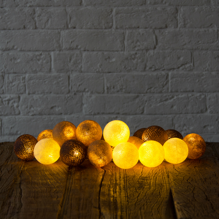 Гирлянда из хлопковых шариков на 36 лампочек от батареек, кофейная Lares&Penates 1003G36C - Вид №1