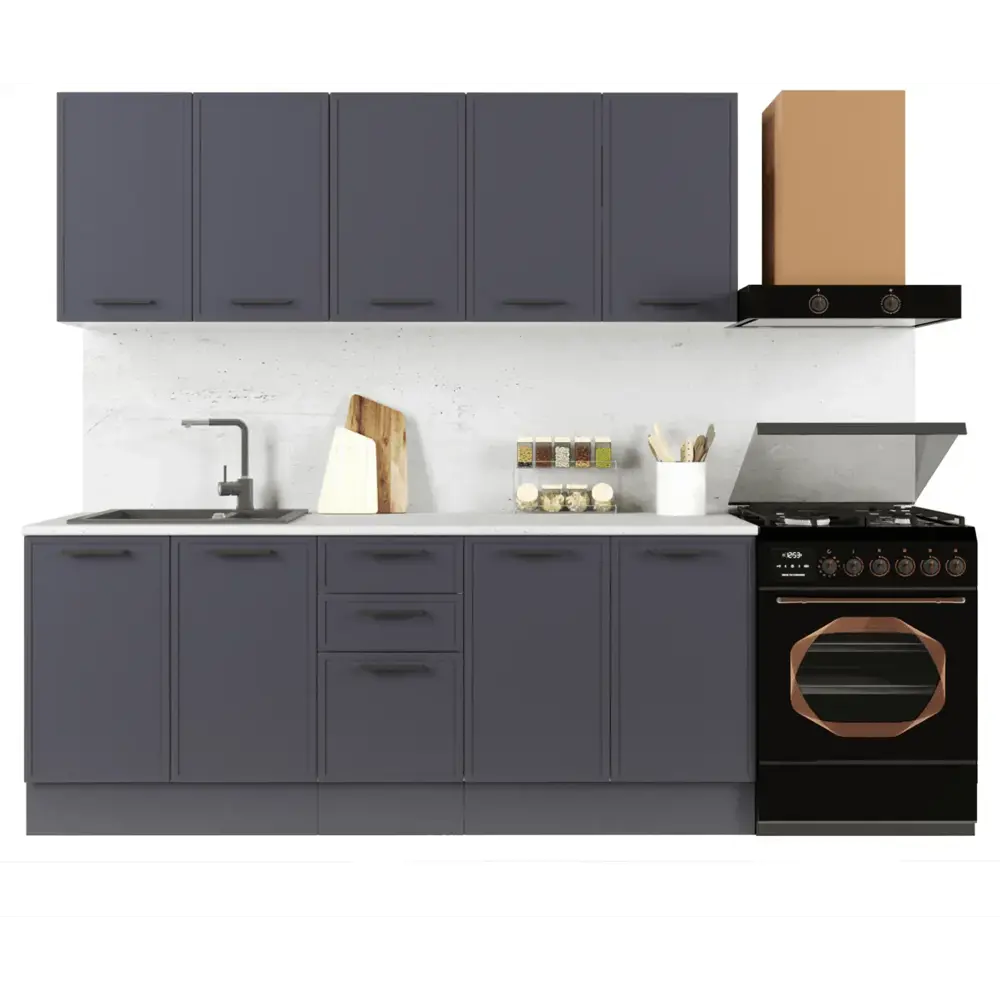 Кухонный гарнитур «Неро» 200x60 см МДФ цвет графит Santreyd STLM-2128334