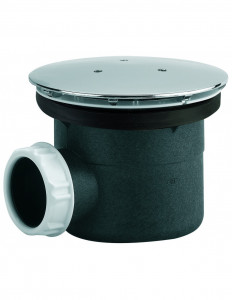 568000 000 00  Душевой желоб Д. 90 мм, круглая металлическая крышка, выход горизонтальный, уплотнение Autofix, NF, хром. Valentin Хром