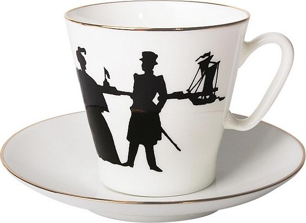 80301 Императорский фарфоровый завод Чашка с блюдцем "Прогулка" "Чёрный кофе" Фарфор костяной 